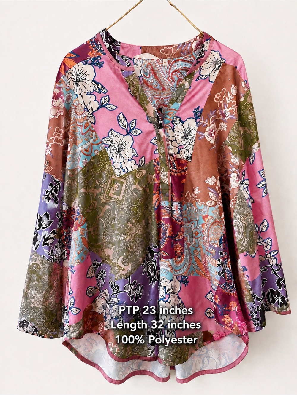 NWOT Polyester XL Pink Floral Paisley Tunic Style Blouse